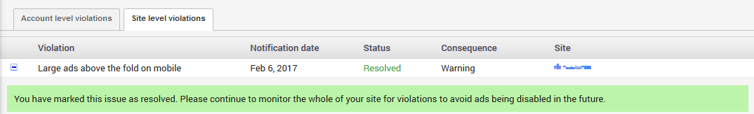 Mark Resolved - google adsense violation