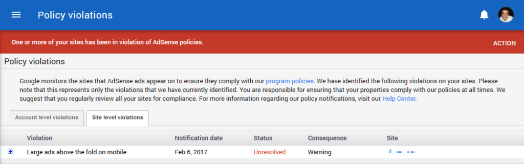 Google Adsense violation Large ads above the folds on mobile 1 e1594027046803