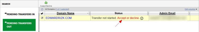 Godaddy - Accepting pending transfers