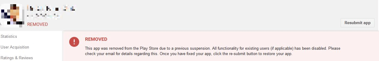 App removed Google Play Store