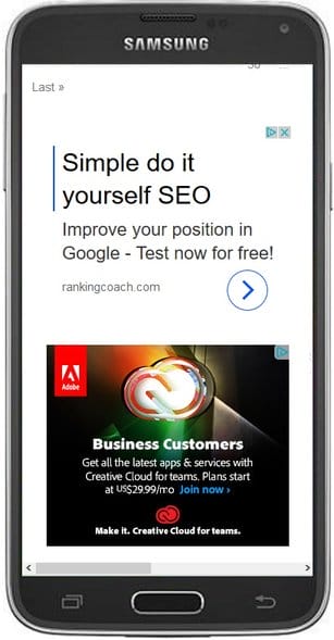 Google adsense ads on Mobile phone screen