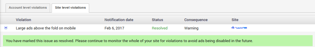 Mark Resolved - google adsense violation