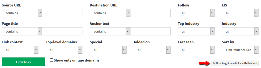 SEOprofiler - Website backlinks filter
