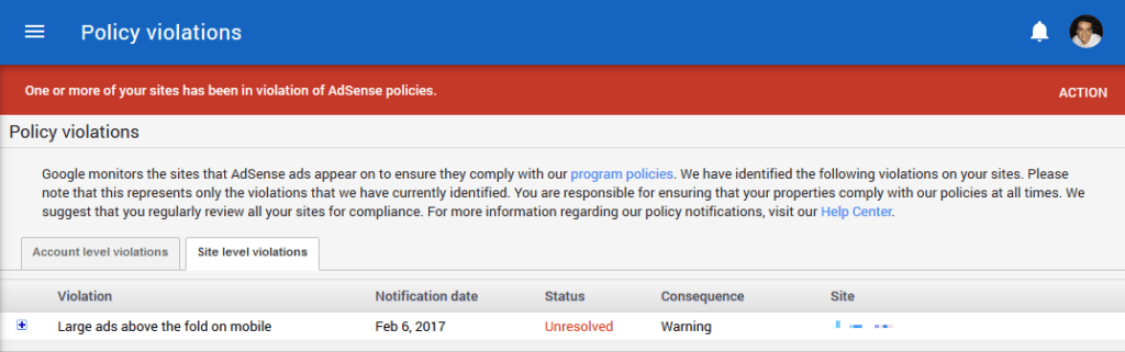 Google Adsense violation Large ads above the folds on mobile 1 e1594027046803
