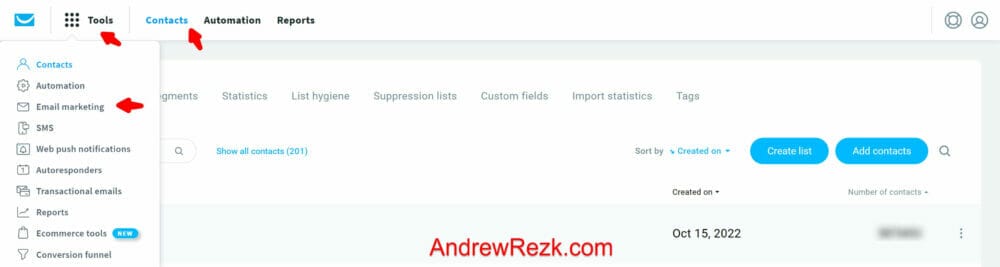 Getresponse-Dashboard-Email-Marketing-tool-and-Contacts-List-tab