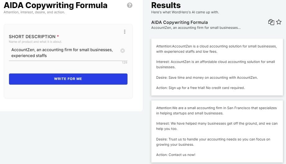 Wordhero - AIDA Copywriting Formula - Create better copy using Attention, Interest, Desire & Action.