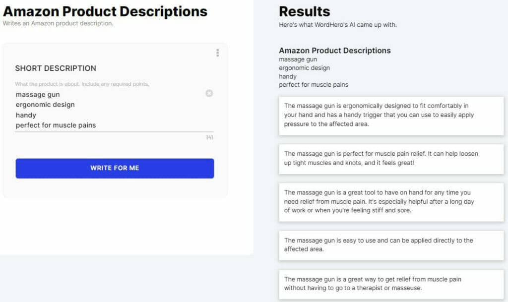 Wordhero ai Amazon product descriptions