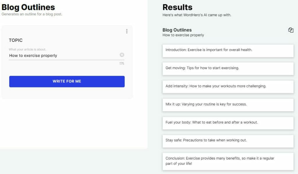 Wordhero ai Blog outline