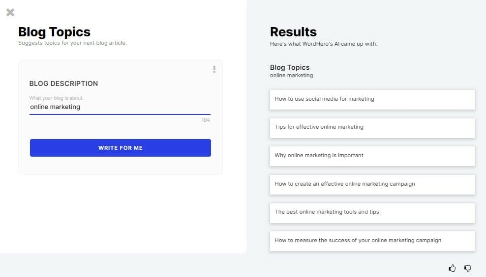 Wordhero ai Blog topics writer tool