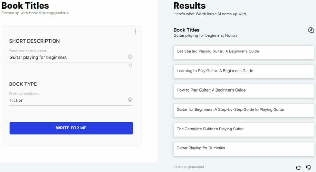 Wordhero ai Book titles