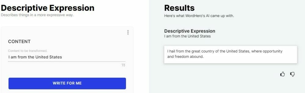 Wordhero ai Descriptive