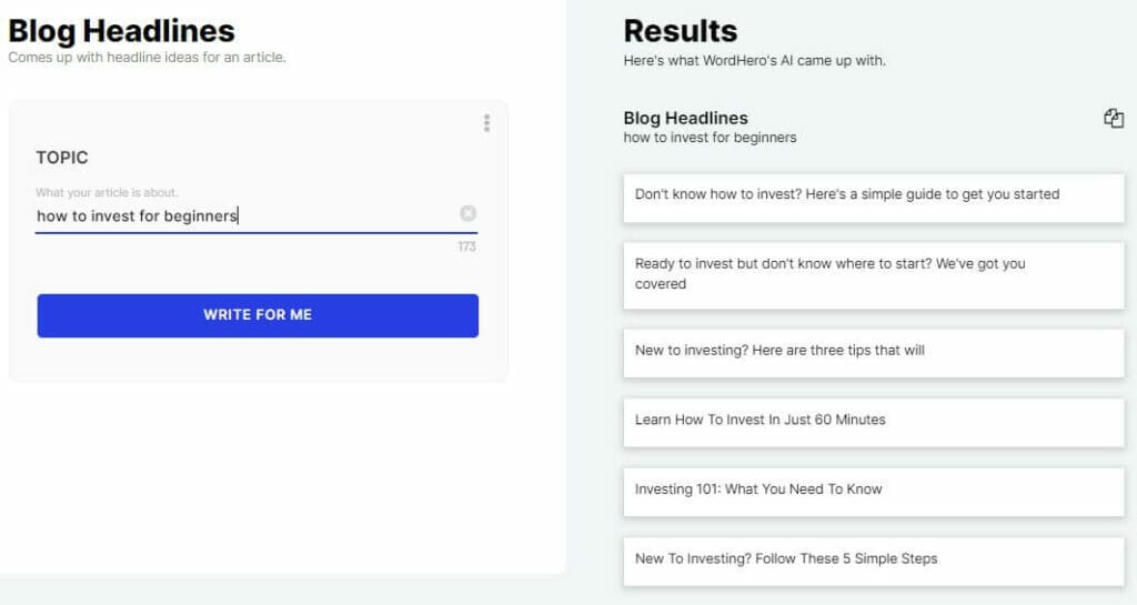 Wordhero ai blog headlines